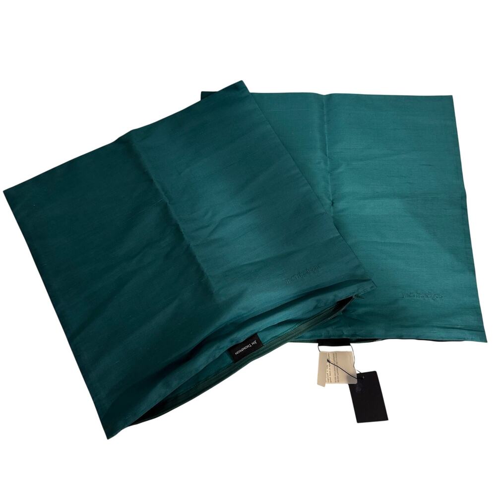 Jim Thompson Woven Thai Silk Square Zipper Pillow Cover Set of 2 Green 18x18